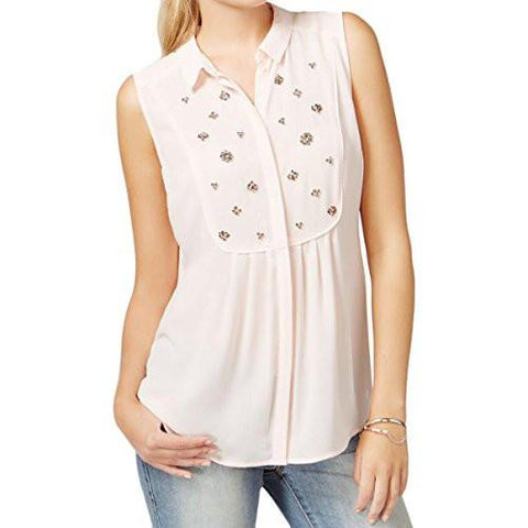 Maison Jules Chiffon Embellished Blouse Pink M