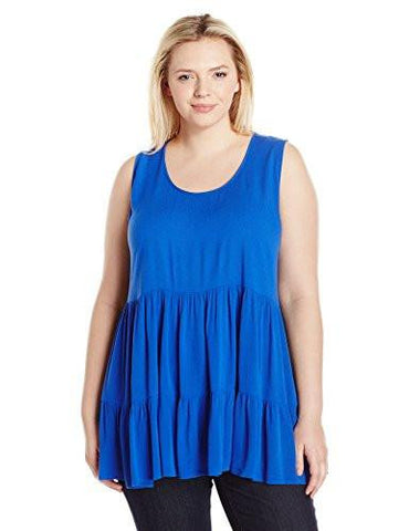 Plus Size Sleeveless Double Ruffle Top, Blue, 0X