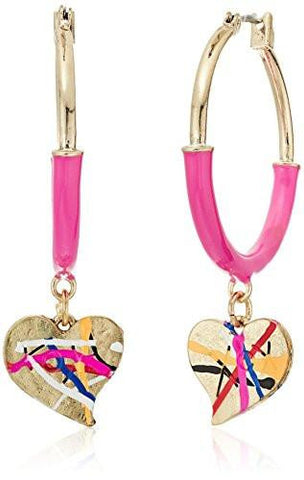 Harlem Pink And Gold Heart Hoop Earrings