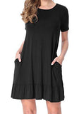 Lainab Summer Plain Solid Short Sleeve Loose Swing Casual Dress Black L