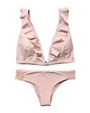 Mooskini Sexy Ruffles Bikini Set Push Up Padding Swimsuit Swimwear L Pink