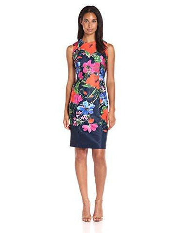 Sleeveless Printed Shift, Navy, 8