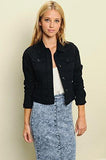 Trend Director Casual Basic Cropped Long Sleeve Button Down Denim Jacket In White Black & Blue Small Black