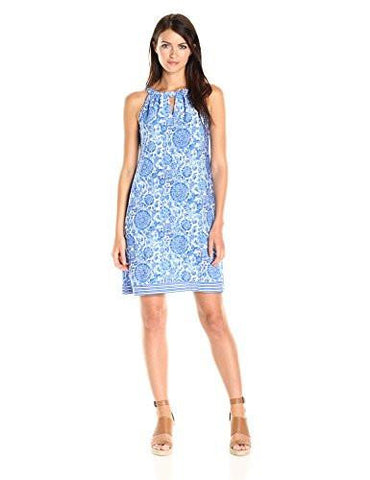 Jersey Medallion Floral Shift With Tie At Neck, Blue/Multi, 6