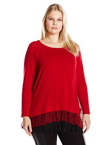 Plus Size Lace Inset Sweater, Red, 1X
