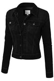 Fashion Boomy Button Down Long Sleeve Classic Outerwear Denim Jacket Large Black_Denim