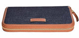Denim And Leather Zip Around Wallet Clutch Bluetan