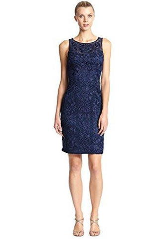 Soutache Embroidered Illusion Neck Cocktail Evening Dress