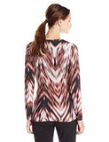 Long Sleeve Faux Wrap Top, Print, Medium