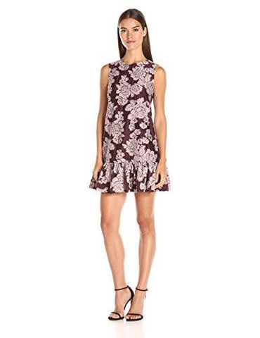 Oversized Sleeveless Dress With Bottom Ruffle, Pink/Burgundy, 8