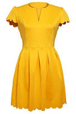 Sidefeel Sweet Scallop Pleated Vintage Ruched Dress Large Yellow