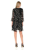 Etched Floral Fit And Flare Bell Sleeve Dress, Black/Beige, 10