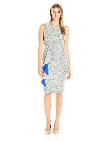 Sleeveless Ruffle Sheath Dress, Black/White, 4