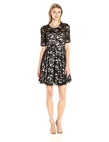 Fit And Flare Lace Dress, Black, 10