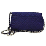 Royal Blue Quilted Tessuto Nylon Saffiano Leather Chain Cross Body Handbag Bp0584