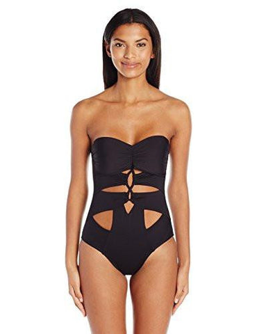 Kenneth Cole York Sexy Solids Lace Up Mio One Piece Swimsuit Black M