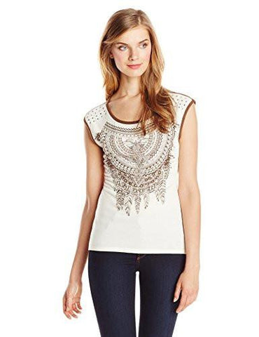 Rock 47 Cap Sleeve Top, Vanilla Ice/Brown, Medium