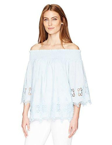 Lace OffTheShoulder Top, Light Blue, M