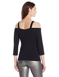 Armani Exchange Strap Hardware Detail 34 Sleeve Cold Shoulder Top Black Medium