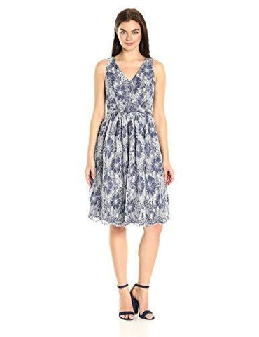 VNeck Fit And Flare Dress, Navy, 6