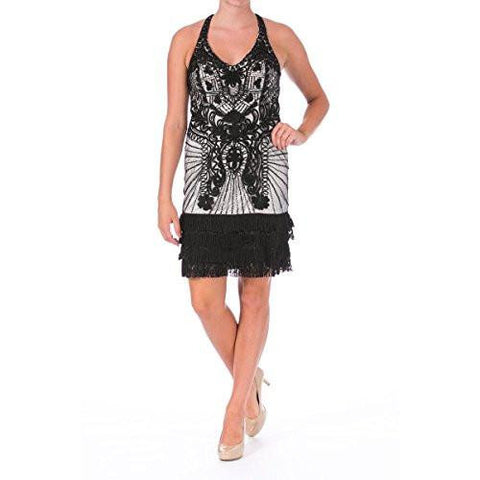S Embellished Halter Cocktail Dress B/W 6