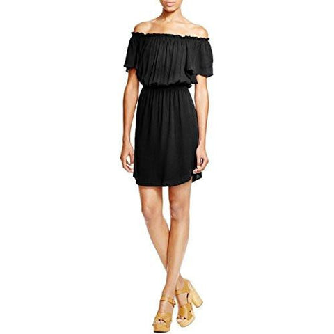 S Ruched Flutter Sleeves Sundress Black S
