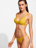 Sweatyrocks Burgundy Plain Wire Free High Leg Triangle Bralette Bikini Large Yellow