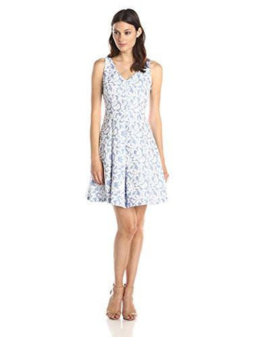 V Neck Jacquard With Swirl Print, Blue/White, 8