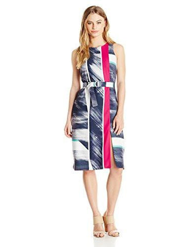 Ellen Tracy PetiteSize Belted Column Dress, Canvas Ink Chambray, 2P