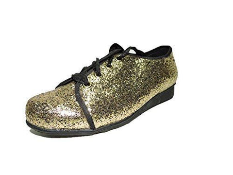Joan Boyce Gold &Black Metallic Sparkle Lace Up 1 Wedge Shoes Size 85 Wide