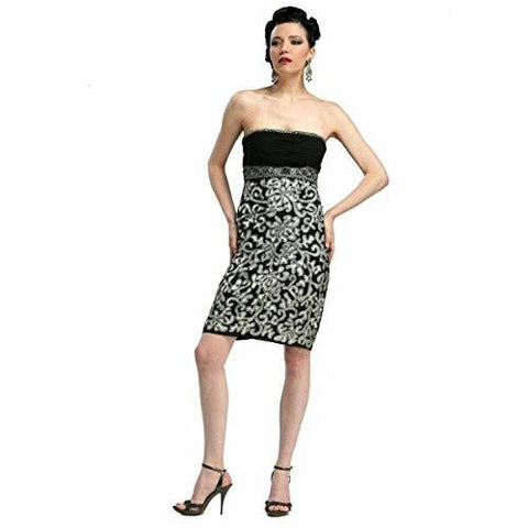 Womens Embroidered Strapless Cocktail Dress Black 4
