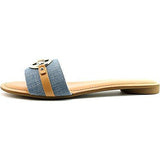 Michael Michael Kors Molly Open Toe Casual Flat Sandals Washed Denimvachetta Size 55