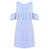 Molfroa Casual Feifei Sleeve Off Shoulder Round Neck Stripe Print Teens Tshirt Dresses Mlight Blue