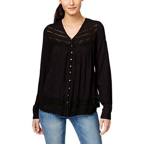 Lace Inset Sheer Blouse Black L