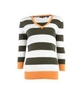 Striped V Neck Cable Knit Sweater S, Camouflage