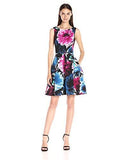 Taylor Dresses Mixed Bouquet Floral Fit And Flare Scuba Dress, Raspberry/Multi, 8