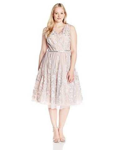 Jessica Howard Plus Size VNeck Party Dress, Silver Combo, 16W