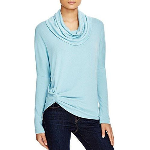 Cowlneck Ruched Pullover Top Blue M
