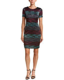 Taylor Dresses Novelty Multi Color Short Sleeve Knit Dress, Raspberry Navy, 4