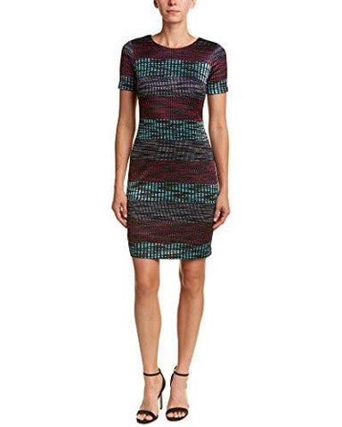 Taylor Dresses Novelty Multi Color Short Sleeve Knit Dress, Raspberry Navy, 4