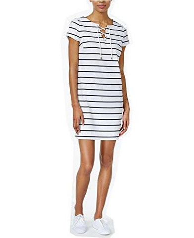 LaceUp TShirt Dress Large, Bright White Combo