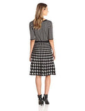 Taylor Dresses Short Sleeve Houndstooth Printed Sweater Dress With Tie, Black/Taupe, Small