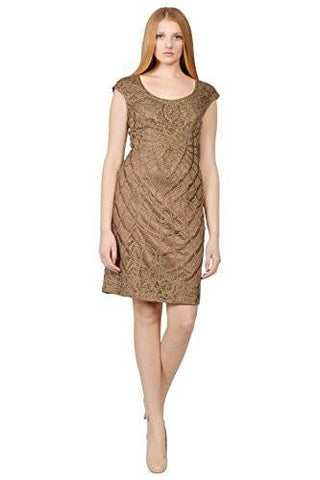 Toffee Soutache Embroidered Cap Sleeve Sheath Cocktail Dress