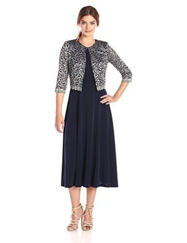 Lace Jacket Dress, Navy/Tan, 12