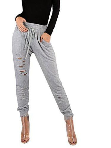 Sweatyrocks Sweatpants With Pockets Drawstring Waist Ripped Jogger Pants Grey#1 L