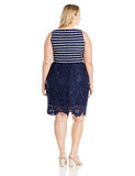 Taylor Dresses Plus Size Fit And Flare Mixed Media Lace Skirted Party Dress, Navy Cream, 18W