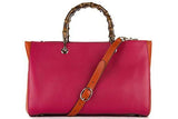 Leather Handbag Shopping Bag Purse Bamboo Fucsia