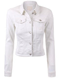 Classic Vintage Long Sleeve Denim Jacket With Pocketsmwhite