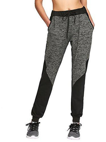 Sweatyrocks Pants Colorblcok Casual Tie Waist Yoga Jogger Pants Small Dark GrayBlack