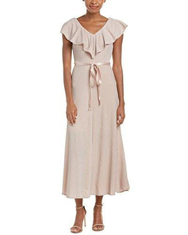 Taylor Dresses Ruffle Shoulder Glitter Mesh Maxi, Rose Blush, 6